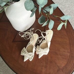 ASOS string heels beige and white bow lace